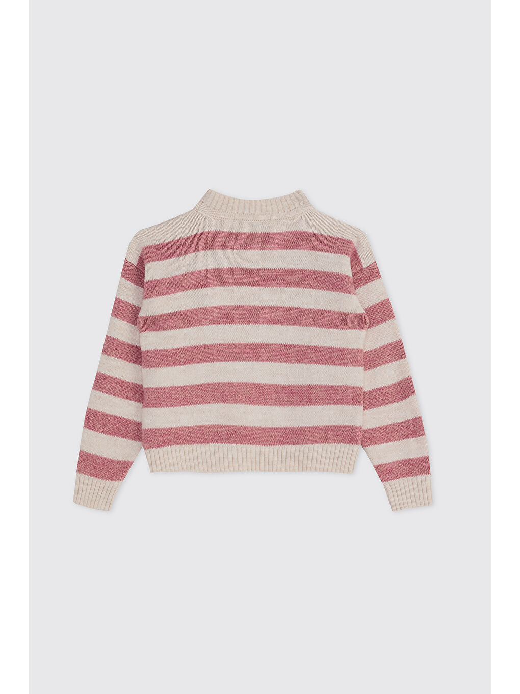 Kız Çocuk Çizgili Triko Kazak Pembe-1