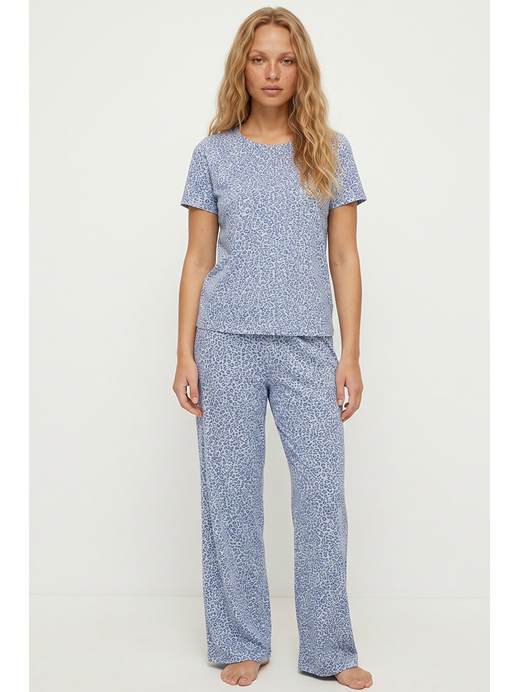 Mavi İnce Örme Pijama Takım 7996-1
