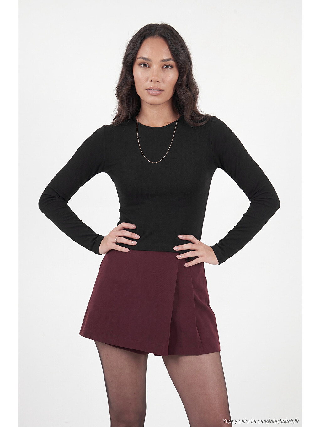 Siyah Pamuklu Bisiklet Yaka Crop Bluz 5867060-4