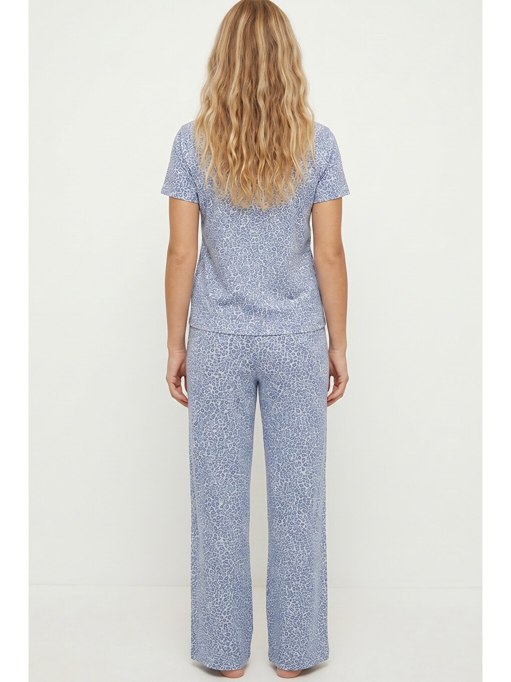 Mavi İnce Örme Pijama Takım 7996-2