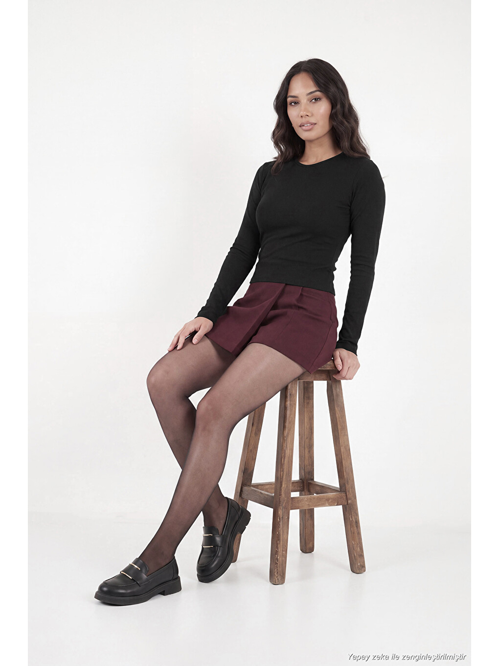 Siyah Pamuklu Bisiklet Yaka Crop Bluz 5867060-5
