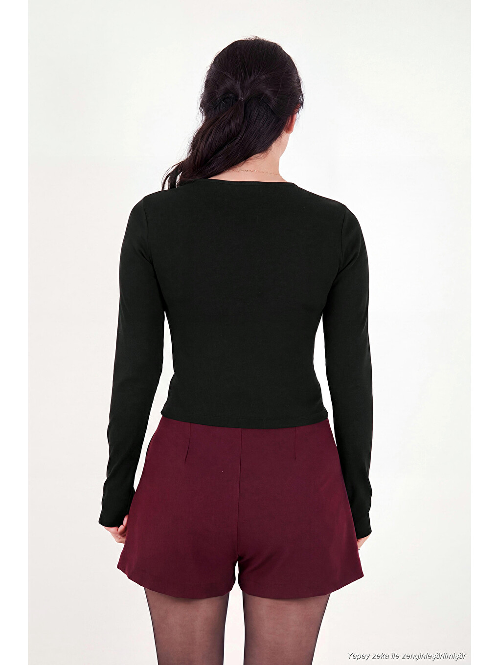 Siyah Pamuklu Bisiklet Yaka Crop Bluz 5867060-6