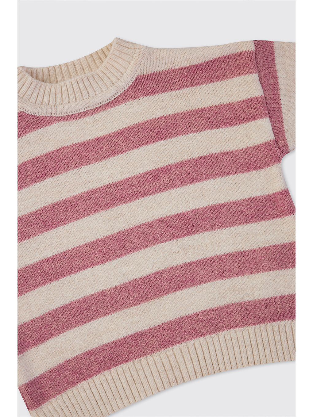 Kız Çocuk Çizgili Triko Kazak Pembe-2