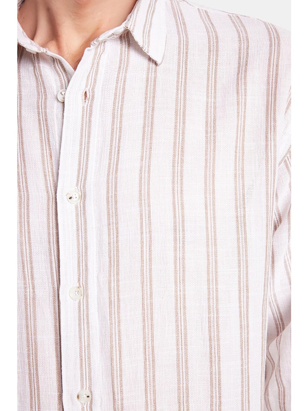 Karışık Relax Fit Oversize Dökümlü Rahat Kesim Çizgili Keten Spor Erkek Gömlek-2