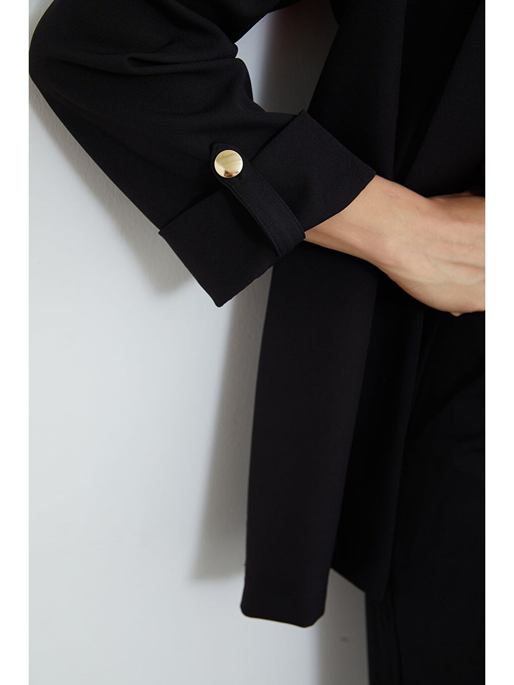 Siyah Kolu Katlı Şal Yaka Blazer Ceket-4