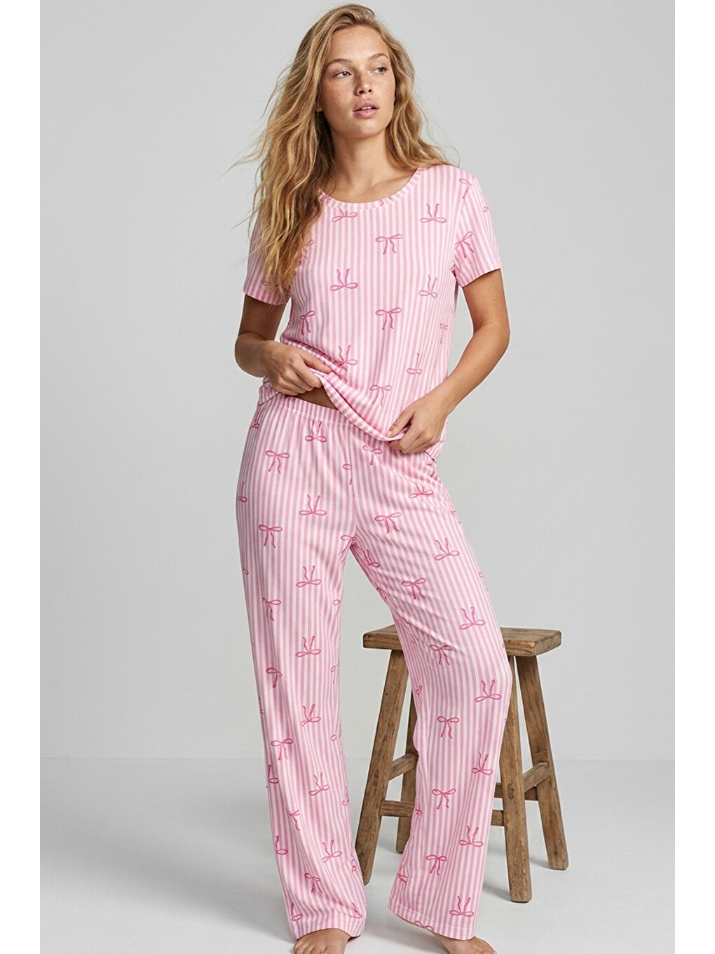 Karışık İnce Soft Örme Mevsimlik Pijama Takımı 8003-1