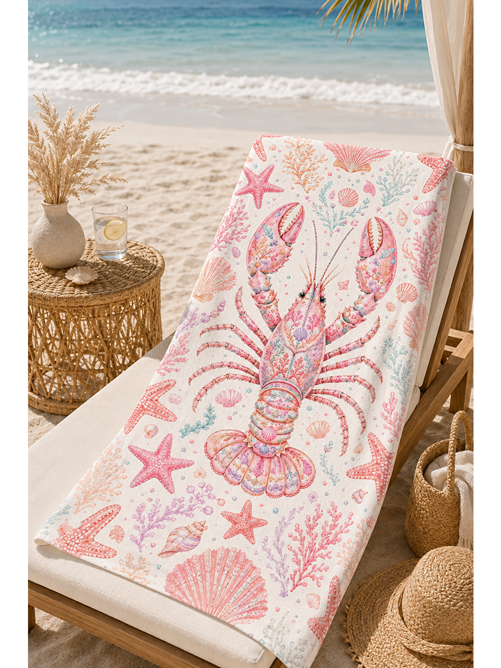 Mavi Pembe Deniz Motifli Desenli 70x150 Plaj Havlusu-4