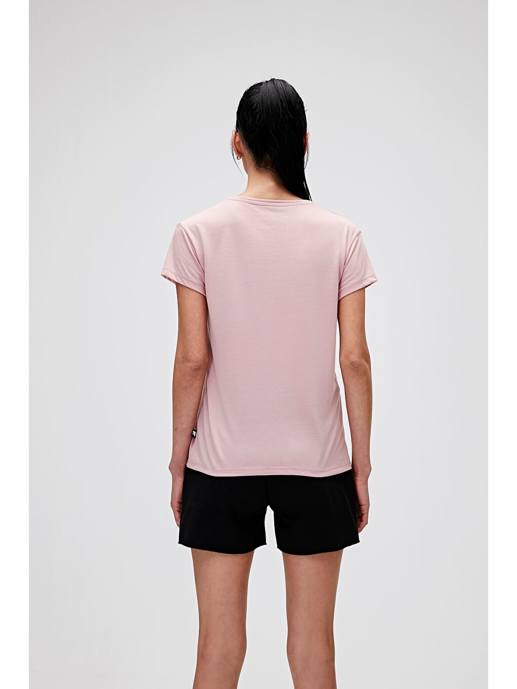 Violet V-neck T-shirt Pudra Pembe Basic Kadın Tişört-2