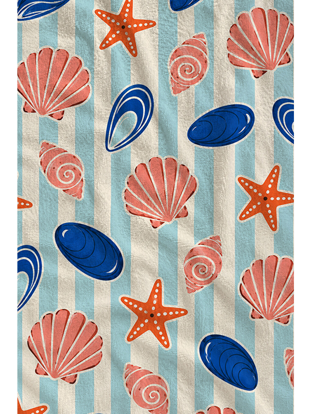 Nautical Deniz Kabuğu Yıldız Ve Mercan Desenli 70x150 Plaj Havlusu - Dijital Baskılı Banyo Havlusu-1