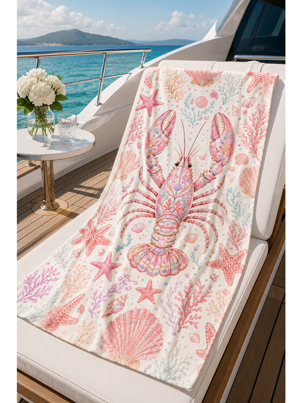 Mavi Pembe Deniz Motifli Desenli 70x150 Plaj Havlusu-5