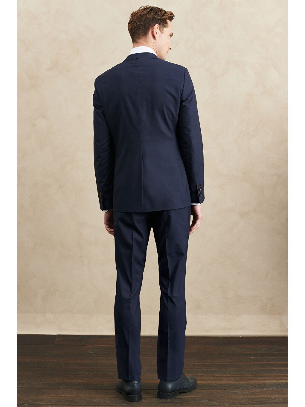 Erkek Lacivert Su Geçirmez Slim Fit Dar Kesim Mono Yaka Yelekli Yünlü Nano Takım Elbise-6