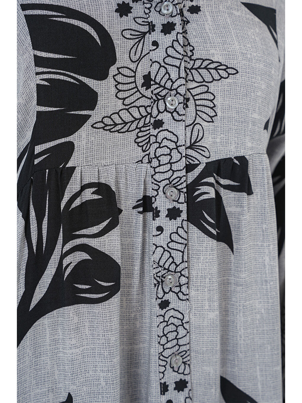 Bej 2423 Otantik Desenli Tesettür Elbise - Taş-4