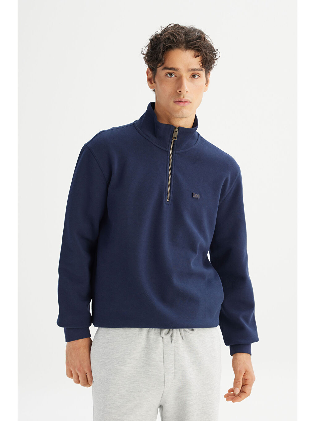 Lacivert Regular Fit Kapüşonlu Yarım Fermuarlı Sweatshirt