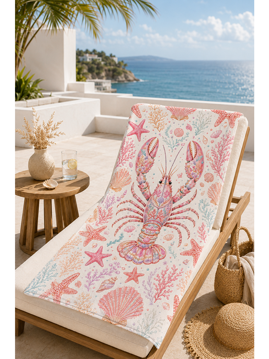 Mavi Pembe Deniz Motifli Desenli 70x150 Plaj Havlusu-6