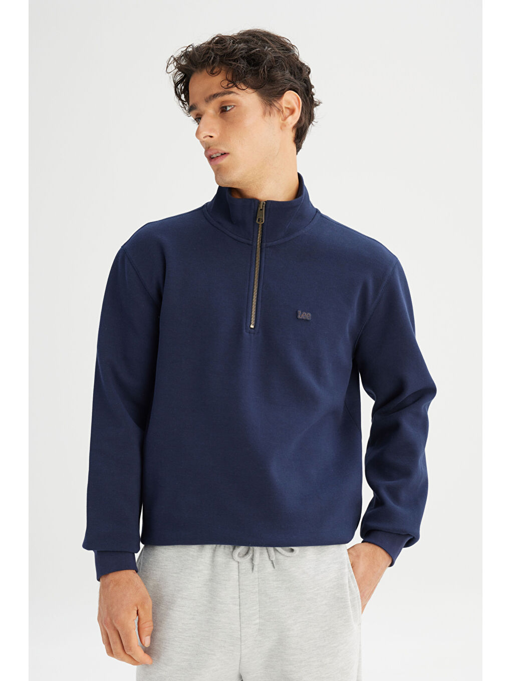 Lacivert Regular Fit Kapüşonlu Yarım Fermuarlı Sweatshirt-2