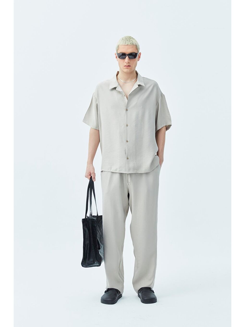 Basıc Oversize Keten Takım Bej