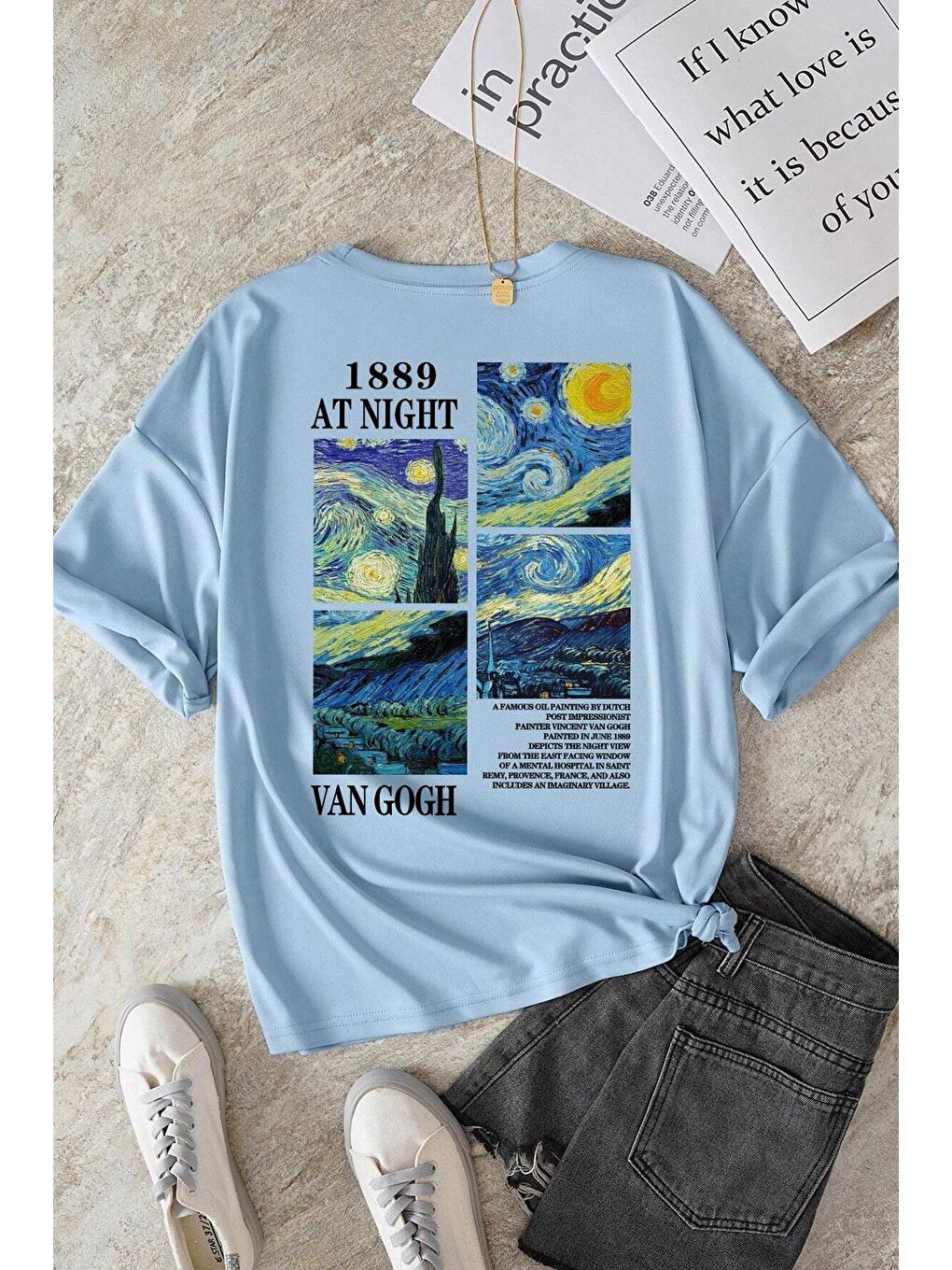 uyguntarz Bebek Mavisi Unisex Van Gogh Baskılı Oversize Tshirt - 1