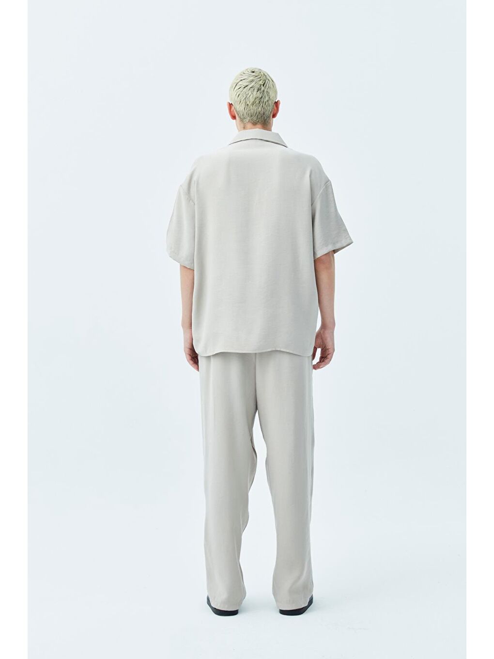 Basıc Oversize Keten Takım Bej-5