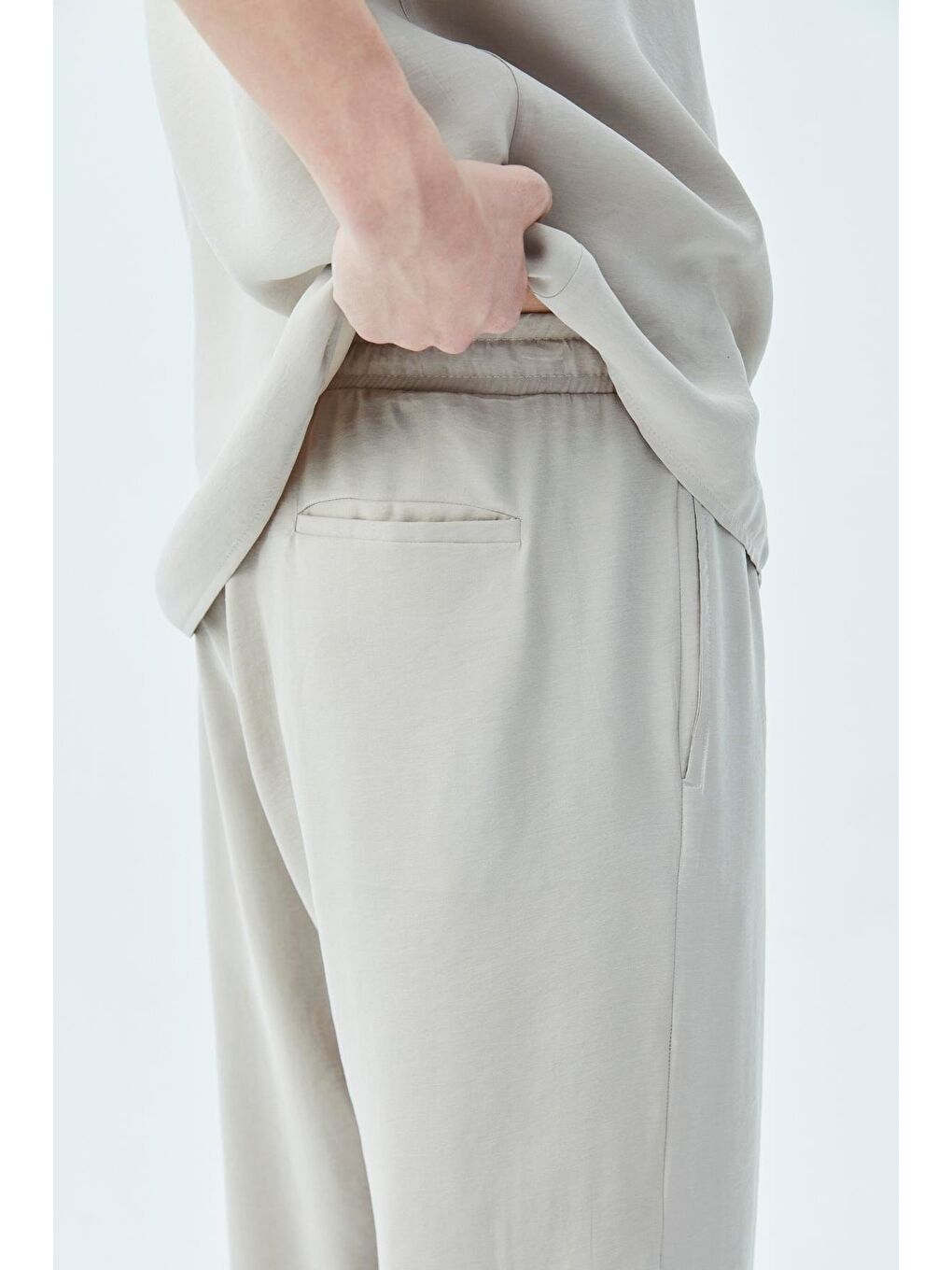 Basıc Oversize Keten Takım Bej-6