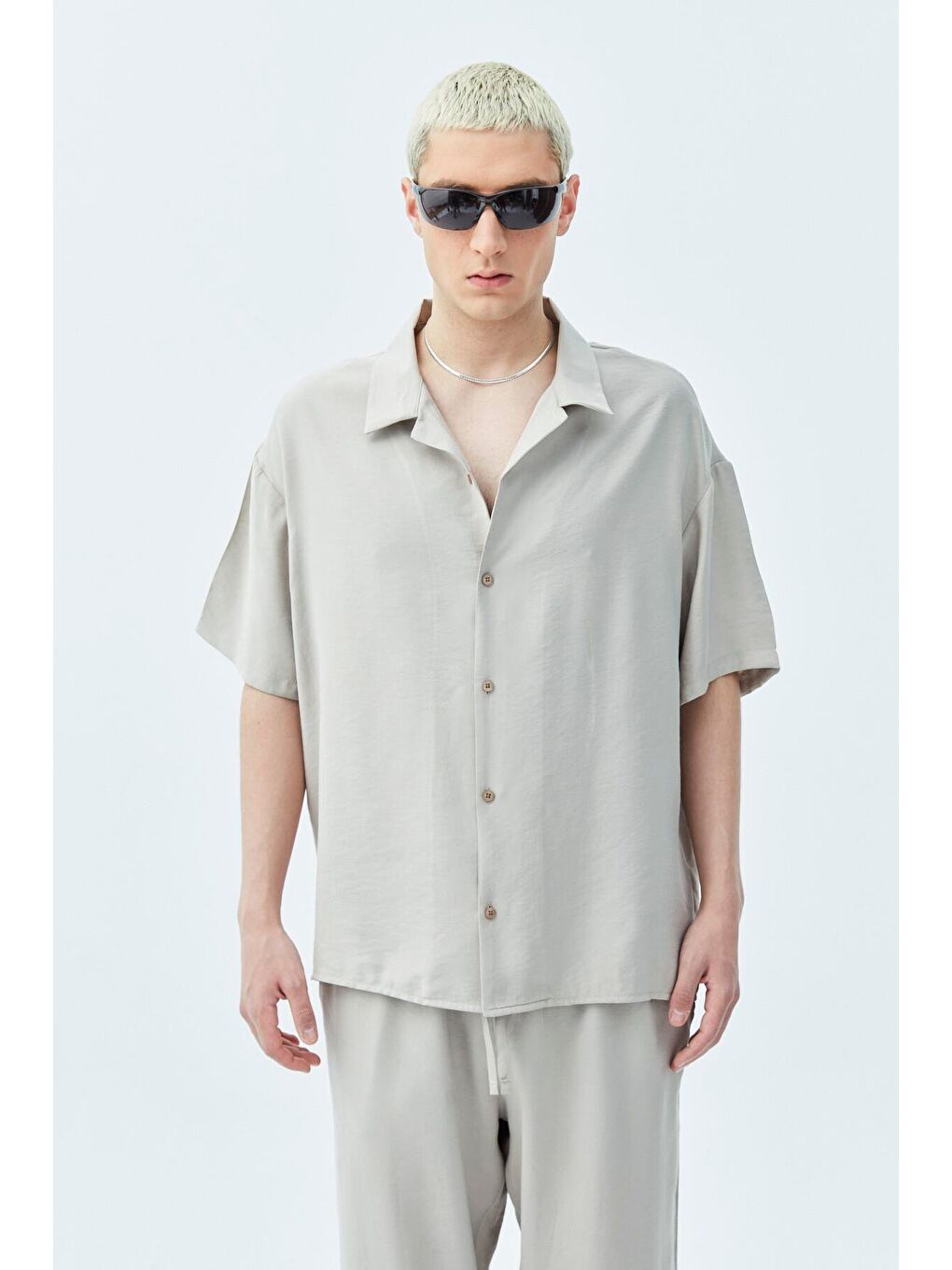 Basıc Oversize Keten Takım Bej-7