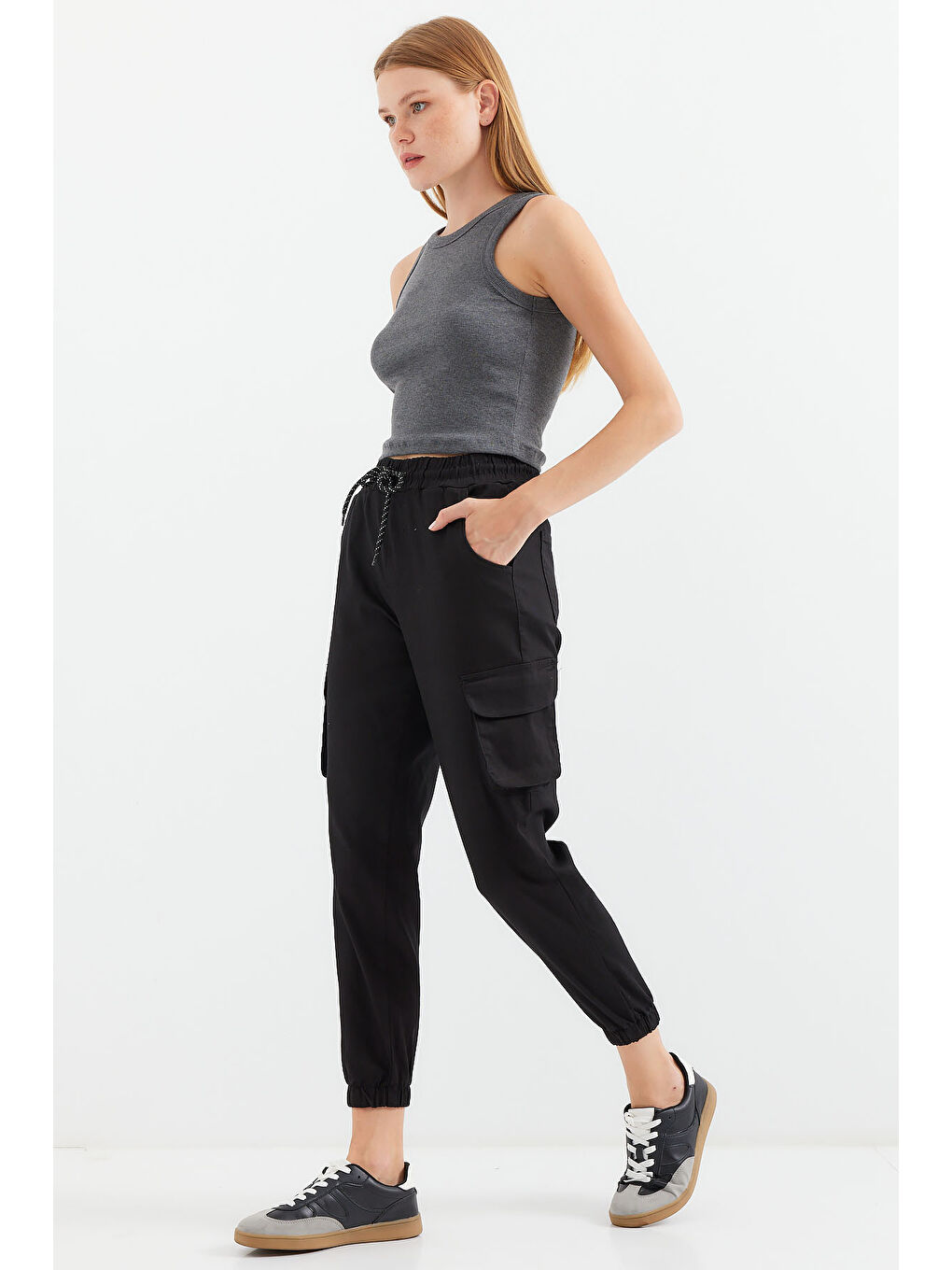 6667 Kargo Cepli Jogger Pantolon - Siyah-1