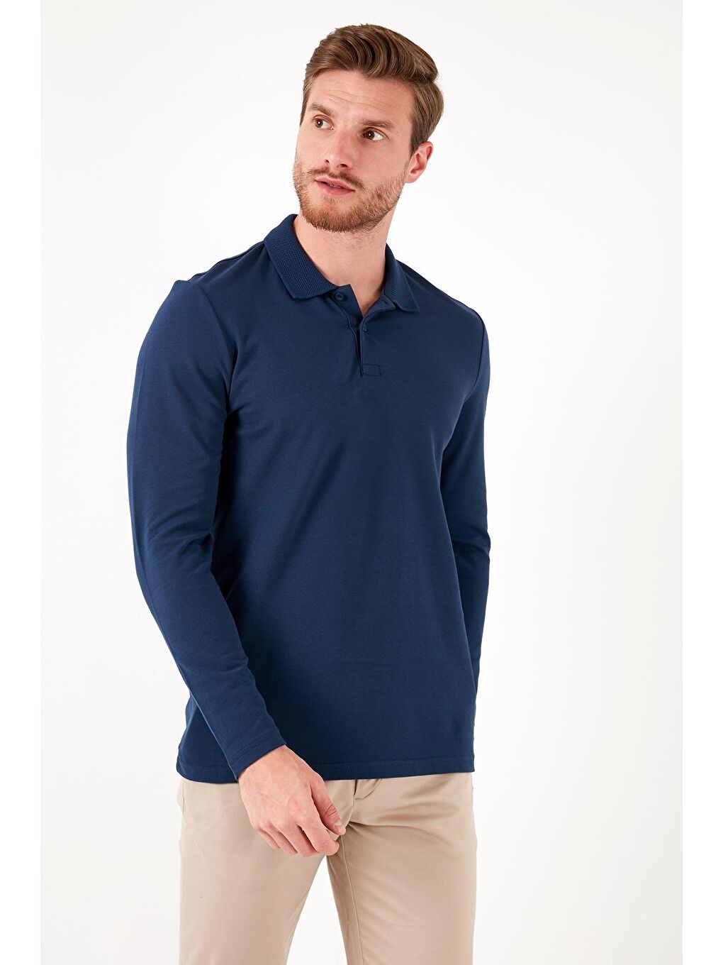 Buratti İndigo % 100 Pamuk Slim Fit Polo Yaka Erkek Sweatshirt 5905707 - 2