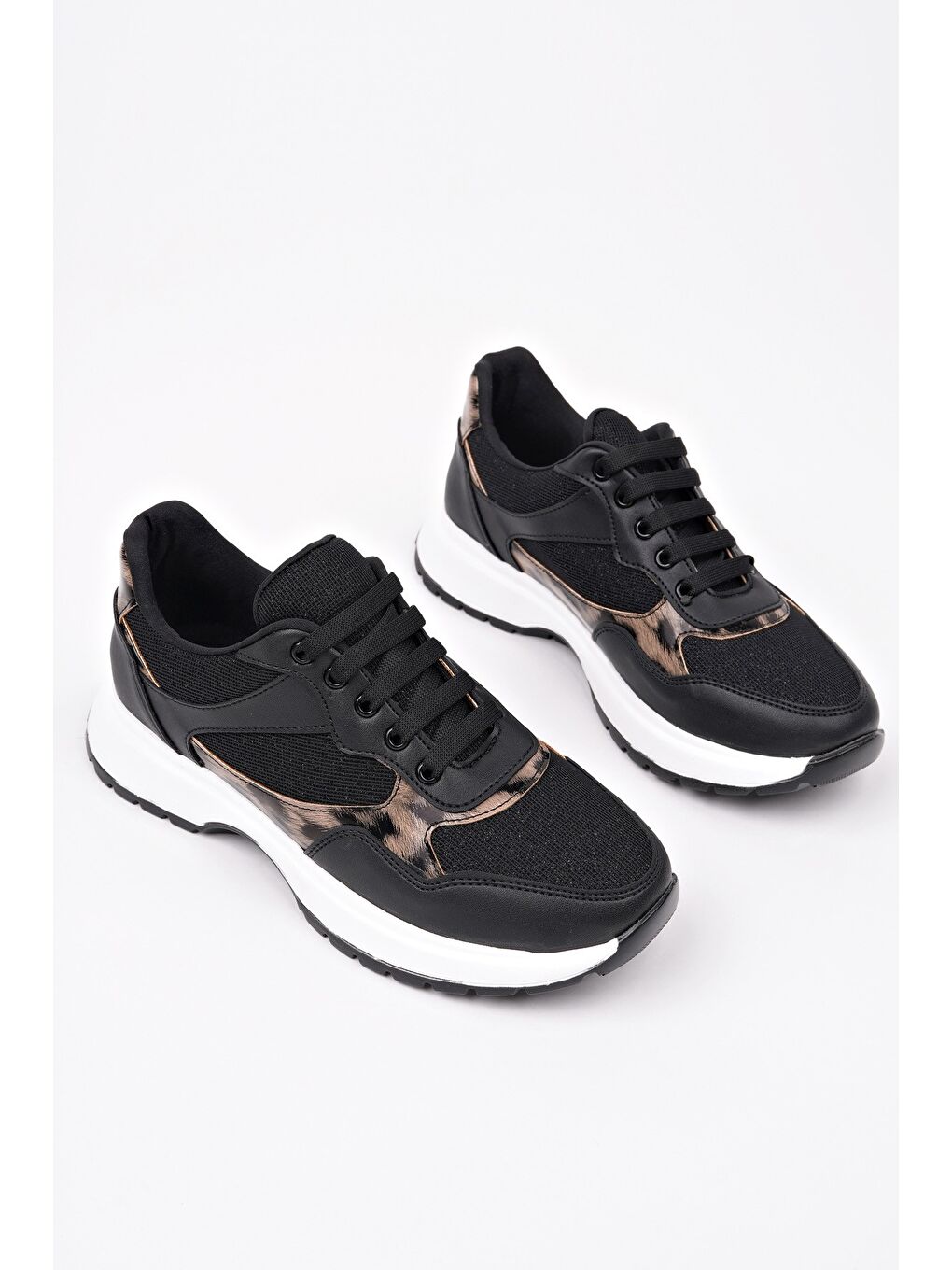 Siyah MELODY Kadın Kalın Taban Günlük Desenli Bağcıklı Sneaker Spor Ayakkabı-2