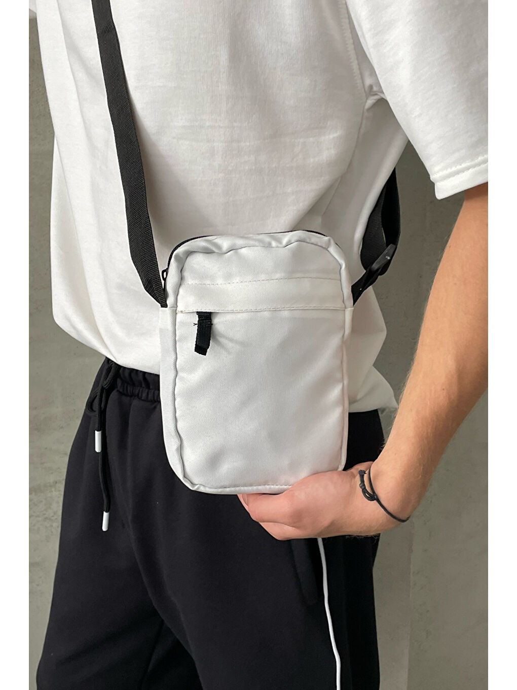 Beyaz Erkek Günlük Çapraz Çanta-3