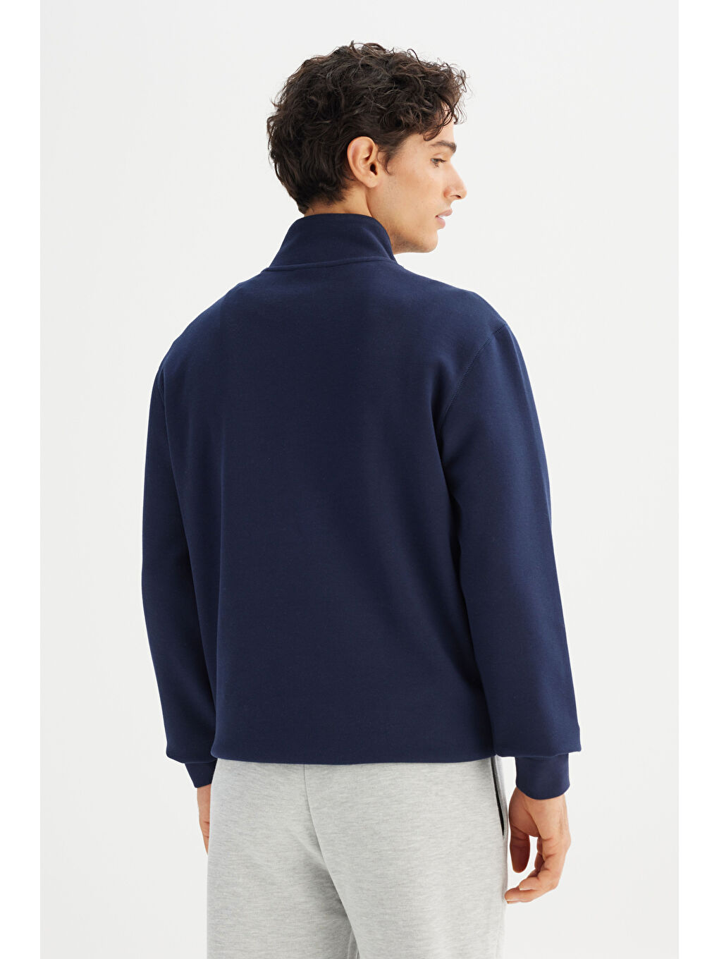 Lacivert Regular Fit Kapüşonlu Yarım Fermuarlı Sweatshirt-4