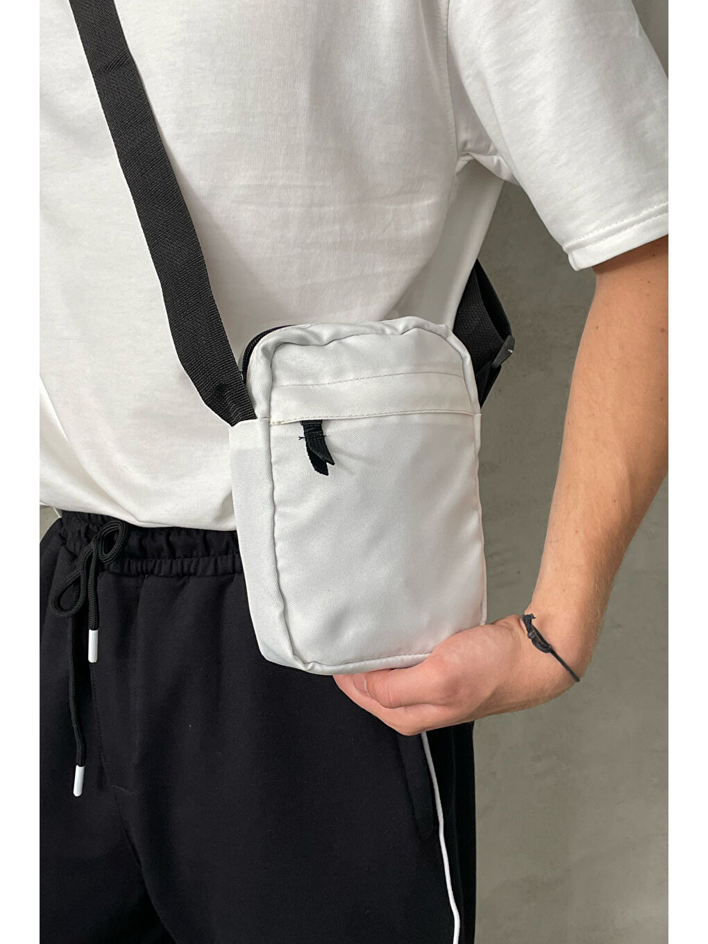 Beyaz Erkek Günlük Çapraz Çanta-4