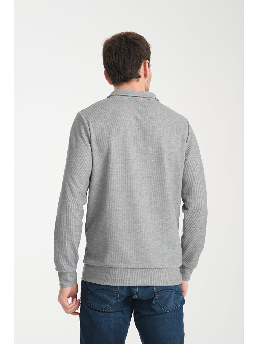 Gri Erkek Yarım Fermuarlı Uzun Kol Sweatshirt 7702-4