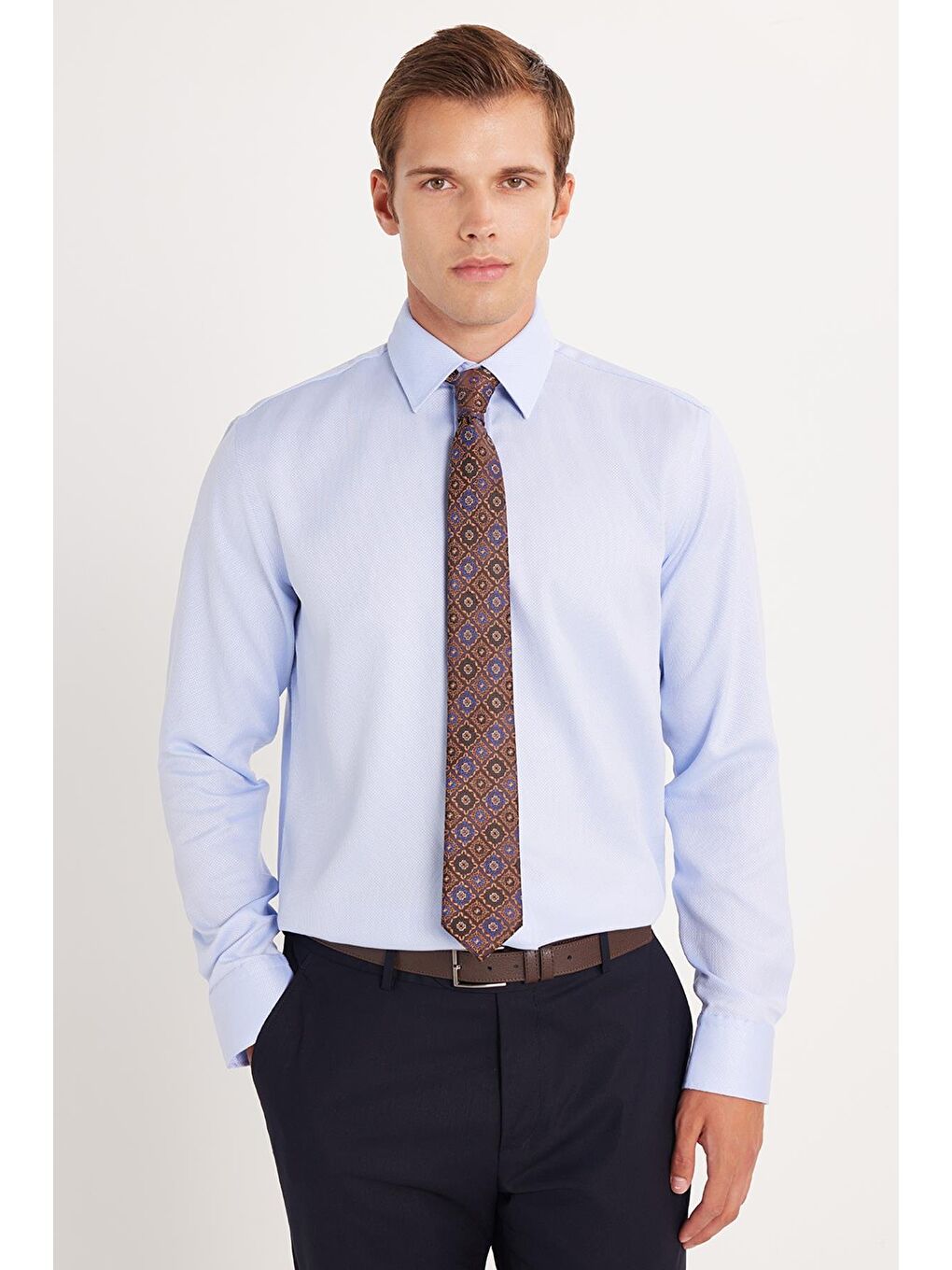 Regular Fit Mavi Non-Iron %100 Pamuk Doğa Dostu Ekoteks Belgeli Ütü Gerektirmez Gömlek