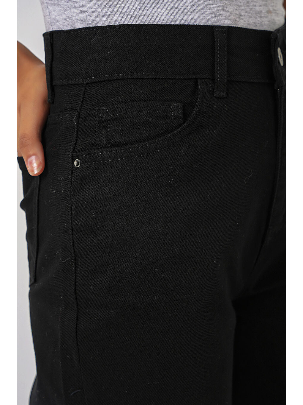 6704 Geniş Paça Yüksek Bel Jean Pantolon   Siyah-4