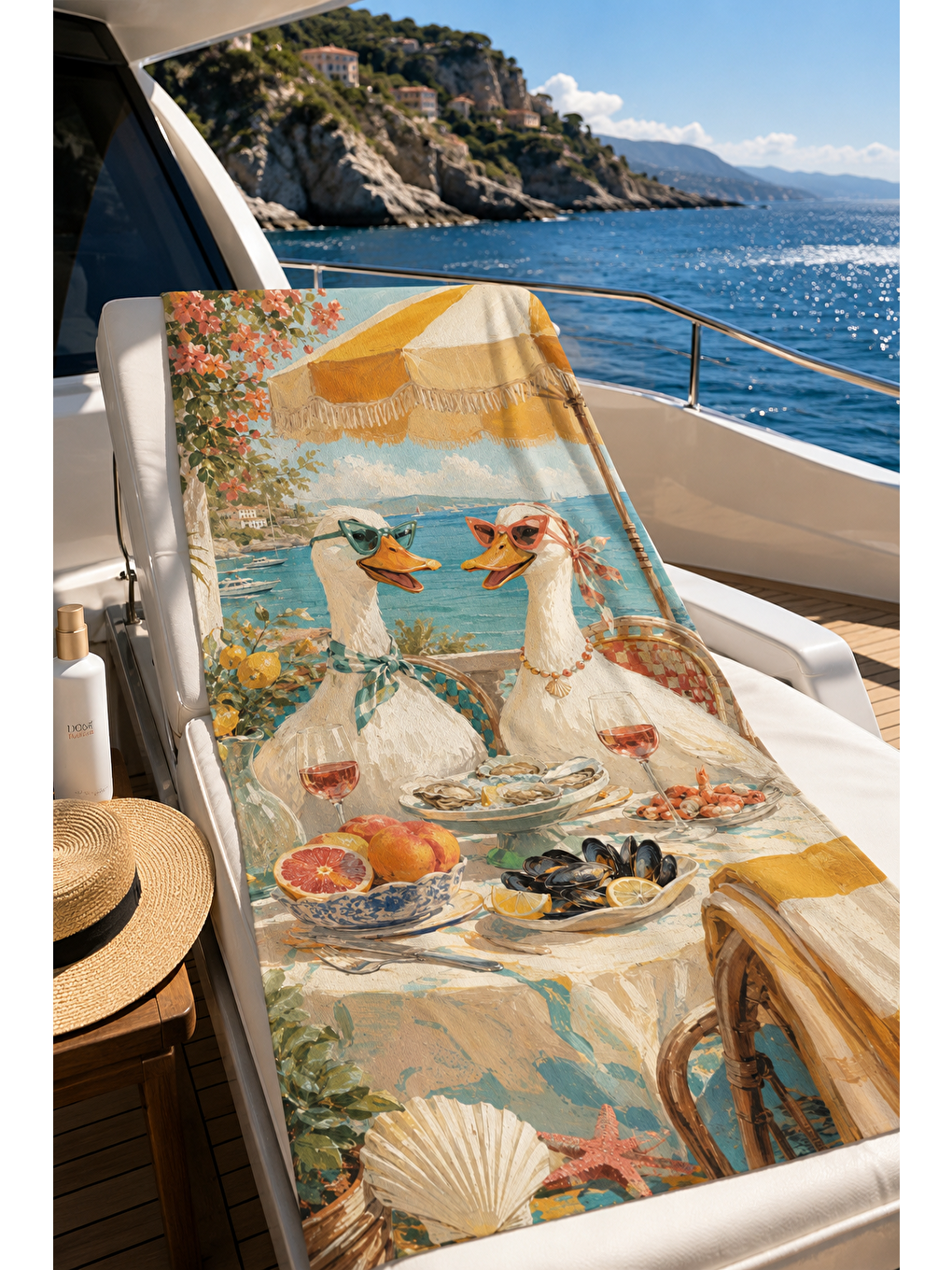 Turuncu Kuşlu Sahil Sofrası Desenli 70x150 Plaj Havlusu-3