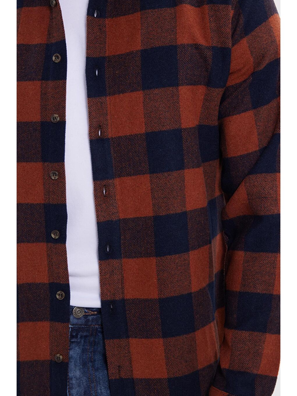 Kahverengi Erkek Slim Fit Dar Kesim Kareli Kışlık Oduncu Gömlek-3