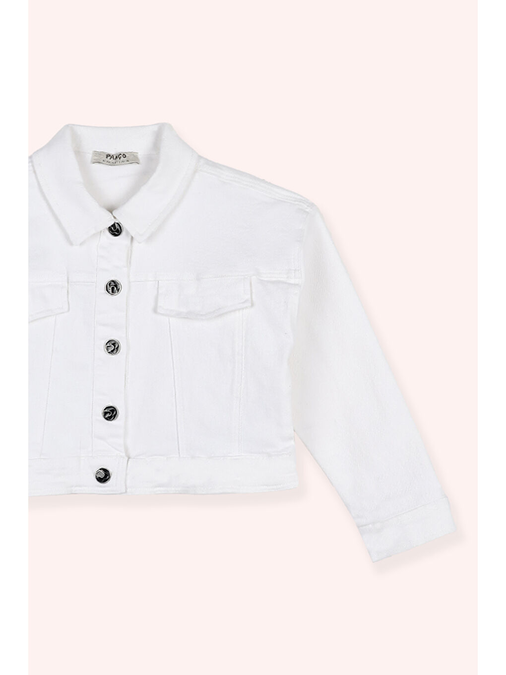 Kız Çocuk Düğmeli Denim Ceket Beyaz-1