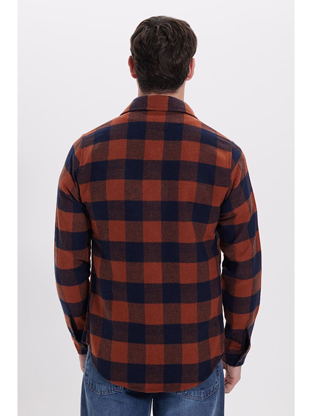 Kahverengi Erkek Slim Fit Dar Kesim Kareli Kışlık Oduncu Gömlek-5