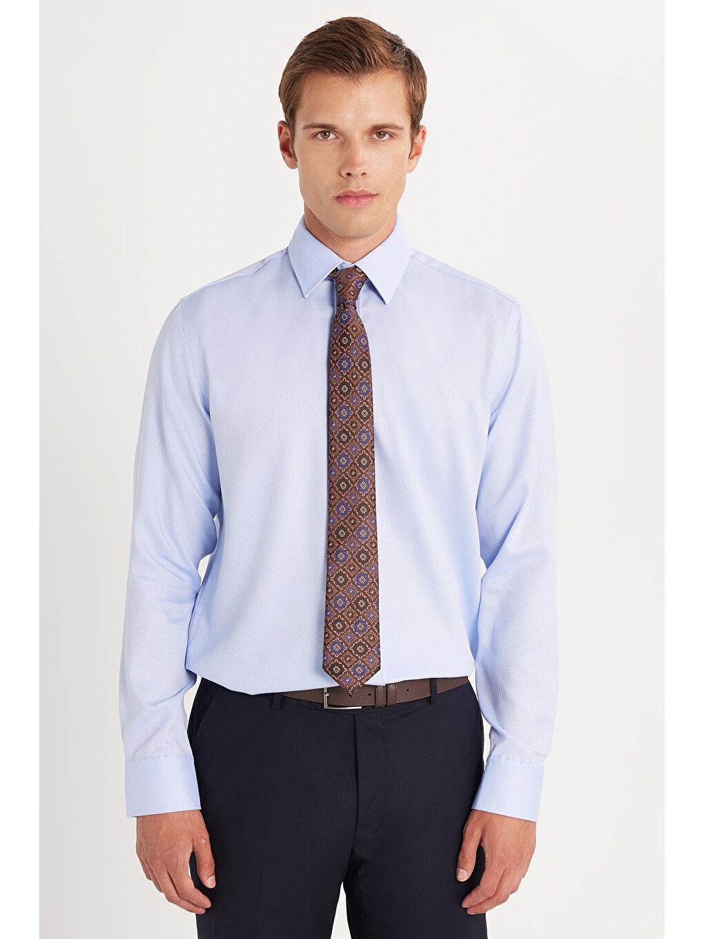 Regular Fit Mavi Non-Iron %100 Pamuk Doğa Dostu Ekoteks Belgeli Ütü Gerektirmez Gömlek-3