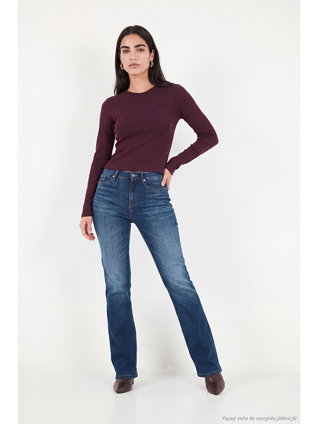 Mürdüm Pamuklu Bisiklet Yaka Crop Bluz 5867060-4