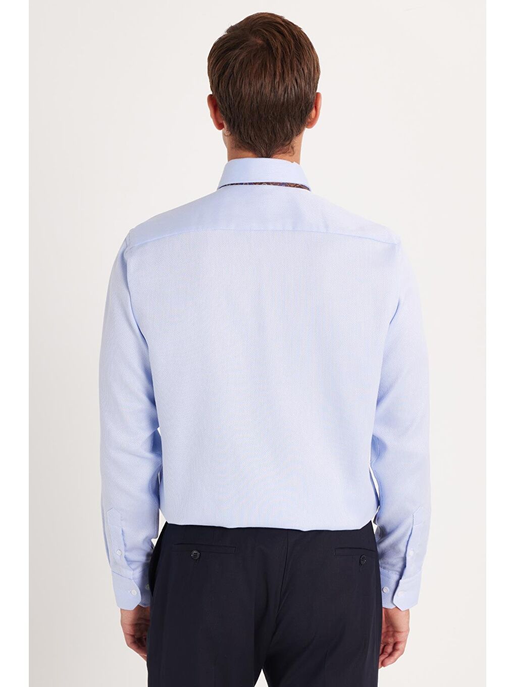 Regular Fit Mavi Non-Iron %100 Pamuk Doğa Dostu Ekoteks Belgeli Ütü Gerektirmez Gömlek-4