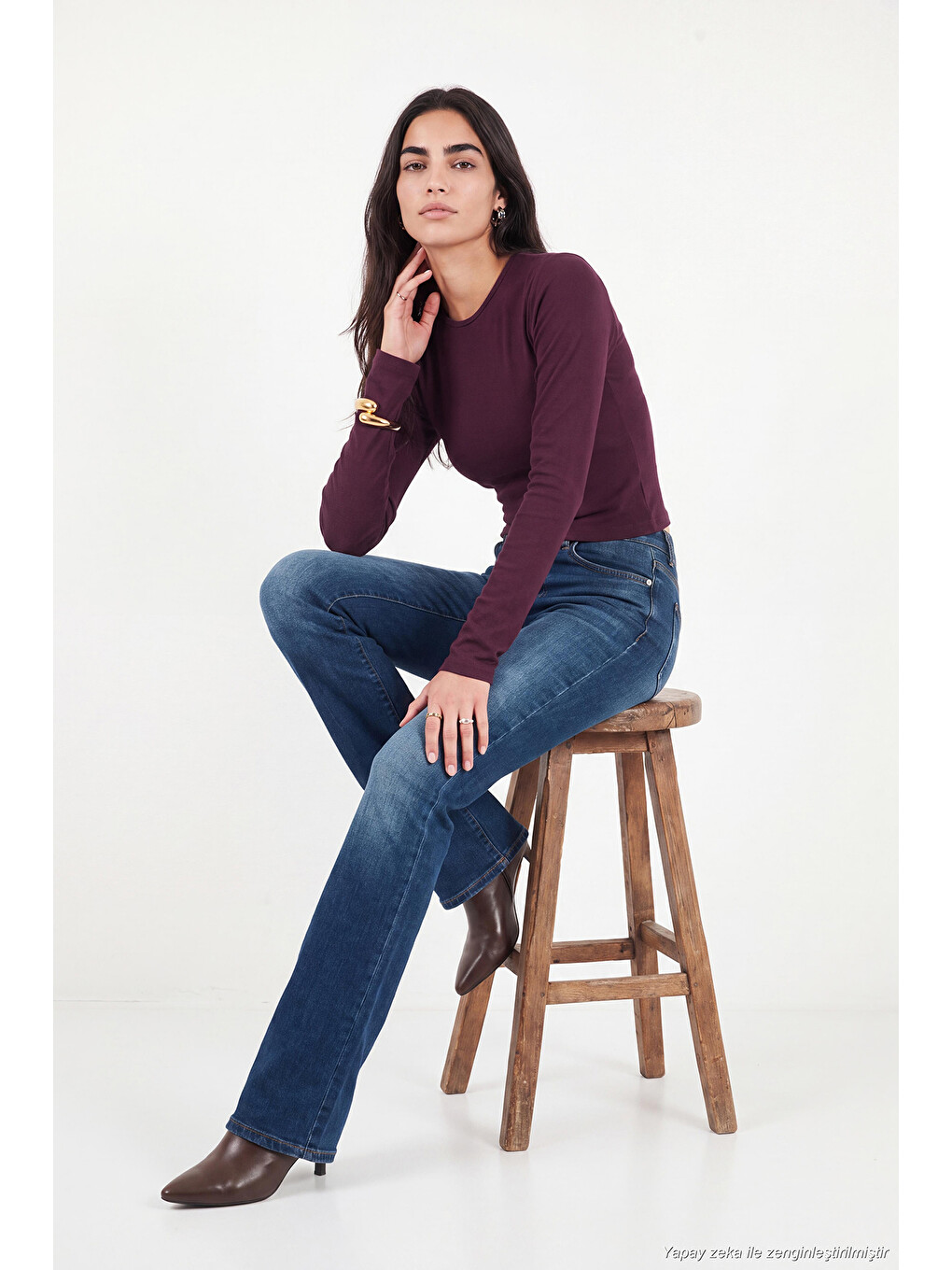Mürdüm Pamuklu Bisiklet Yaka Crop Bluz 5867060-5