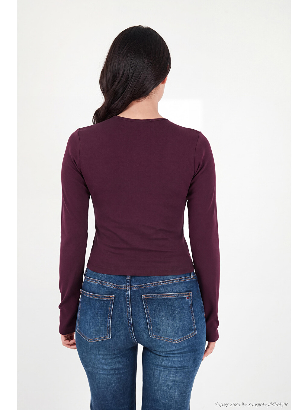 Mürdüm Pamuklu Bisiklet Yaka Crop Bluz 5867060-6