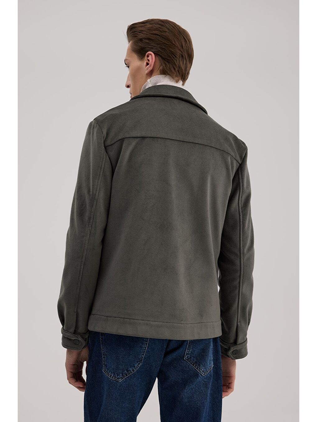 Haki Comfort Fit Klasik Yaka Kadife Mont-3