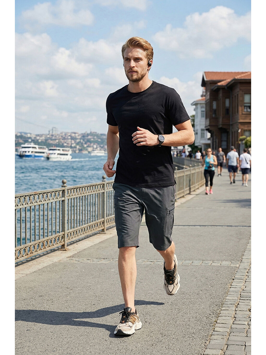 Gri Lastikli Bel Cepli Kargo Şort 693763