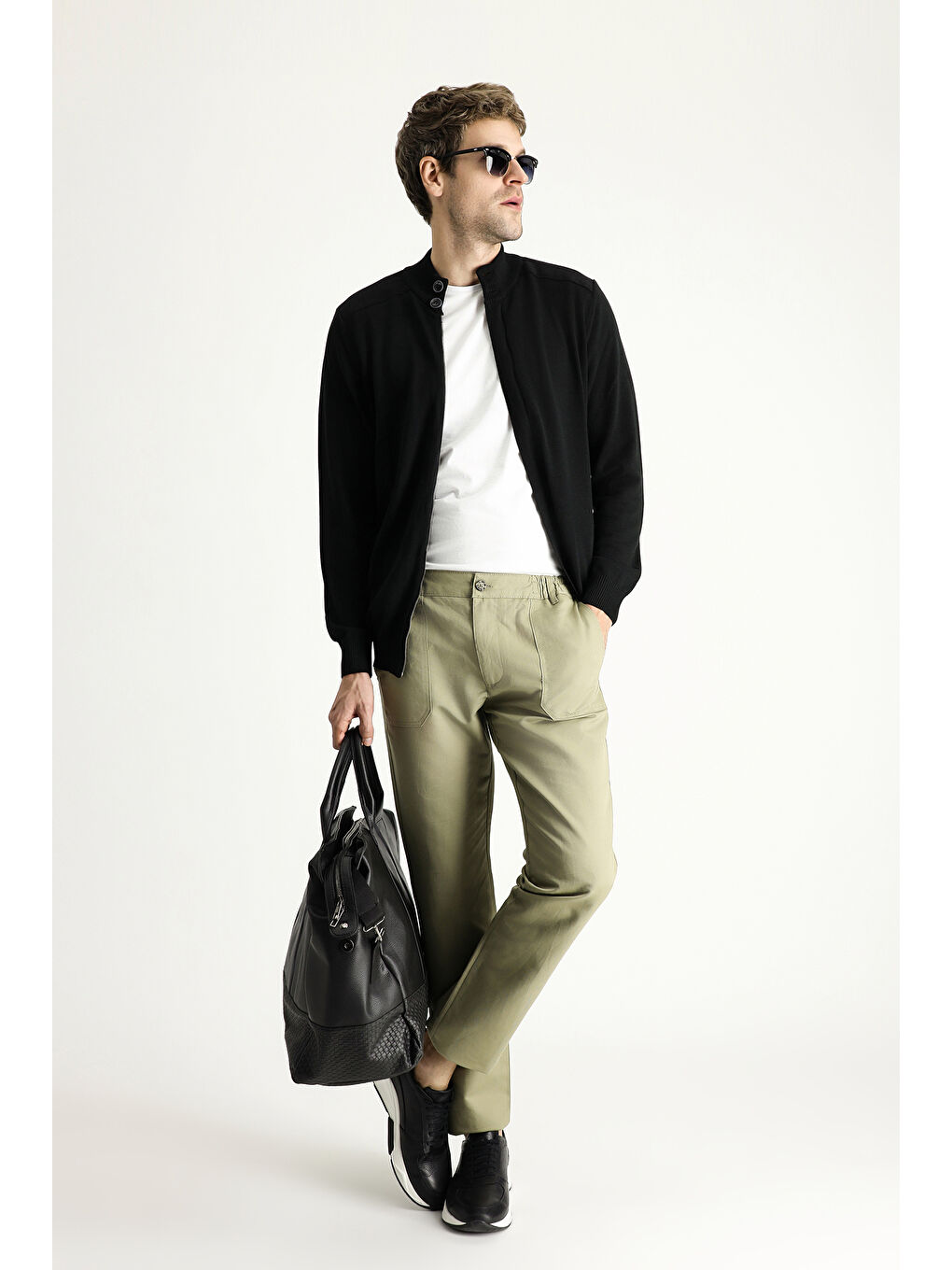 Haki Slim Fit Dar Kesim Beli Lastikli Keten Karışımlı Kanvas / Chino Pantolon