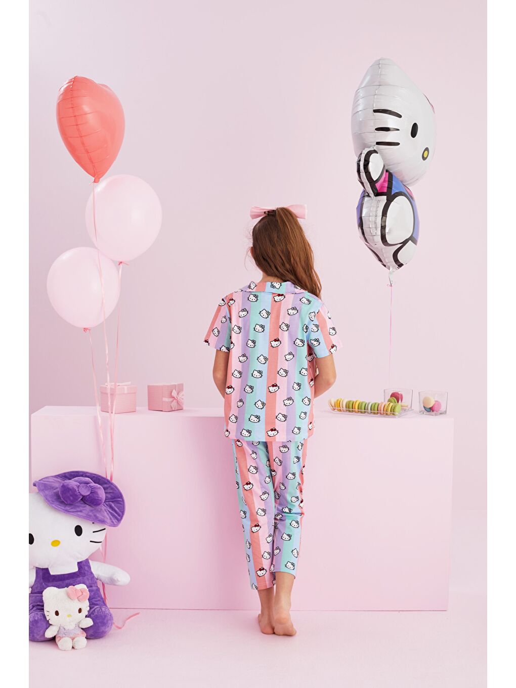 SİYAH İNCİ Karışık Hello Kitty Lisanslı %100 Pamuk Çok Renkli Düğmeli Pijama Takım - 2