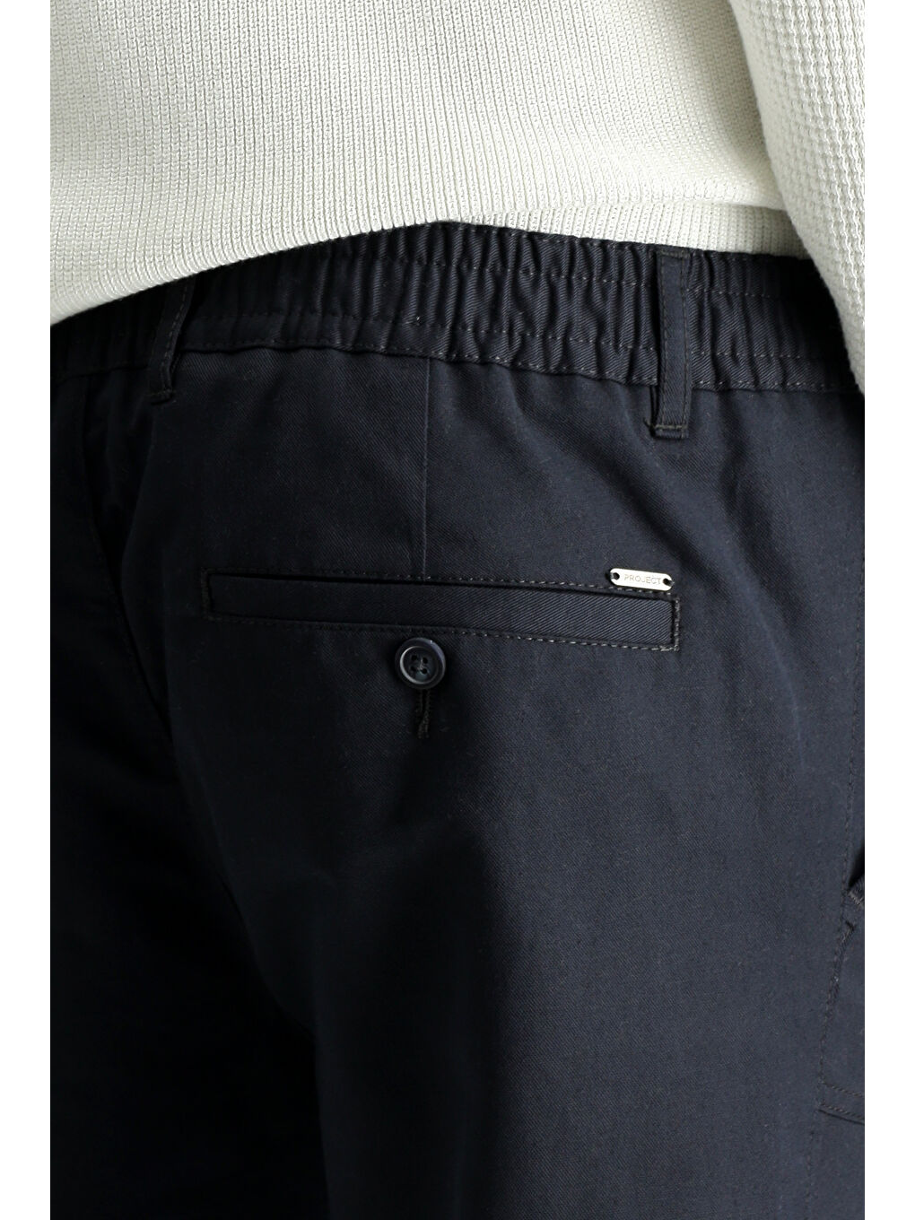 Lacivert Slim Fit Dar Kesim Beli Lastikli Keten Karışımlı Kanvas / Chino Pantolon-5