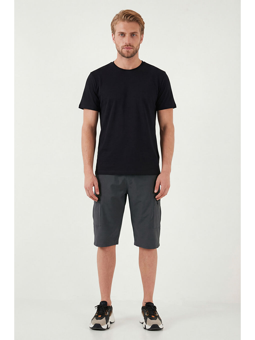 Gri Lastikli Bel Cepli Kargo Şort 693763-2