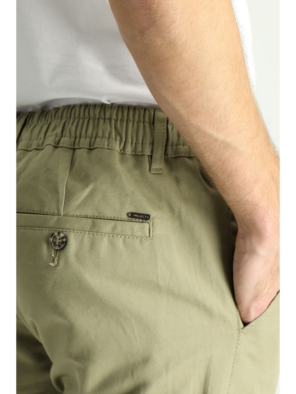 Haki Slim Fit Dar Kesim Beli Lastikli Keten Karışımlı Kanvas / Chino Pantolon-4