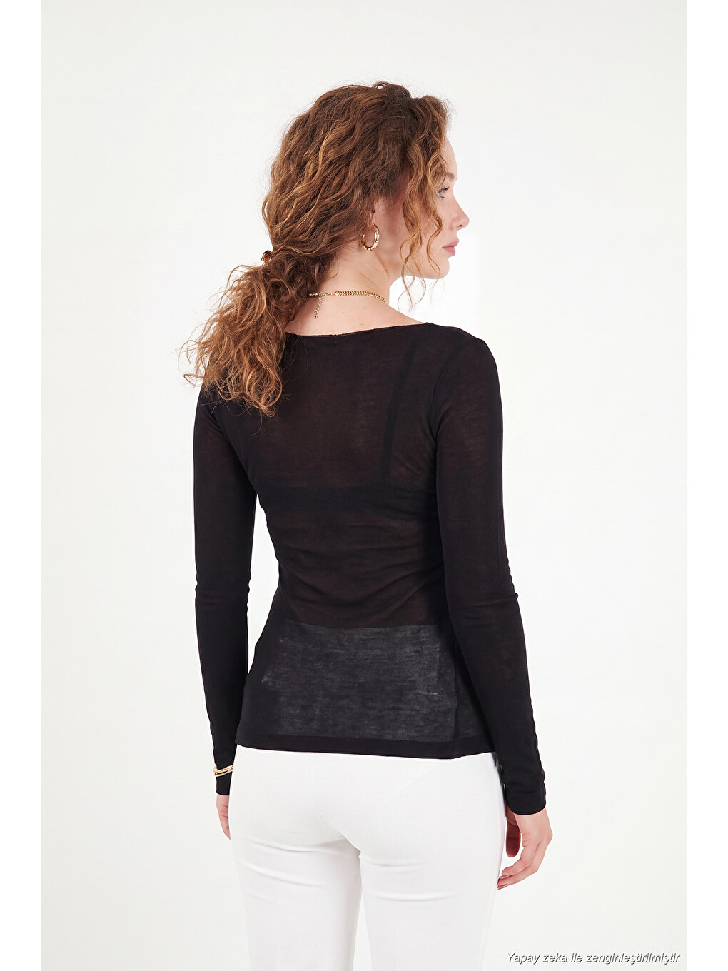 Siyah Göğüs Drape Detaylı Kayık Yaka Kadın Bluz 5867117-6